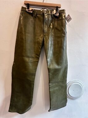 Agolde Olive Green Boot-Cut Leather Jeans